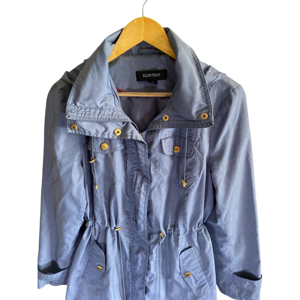 Ellen Tracy Womens Blue Hooded Anorak Jacket Drawstring‎ Waist Size Large - Picture 6 of 12